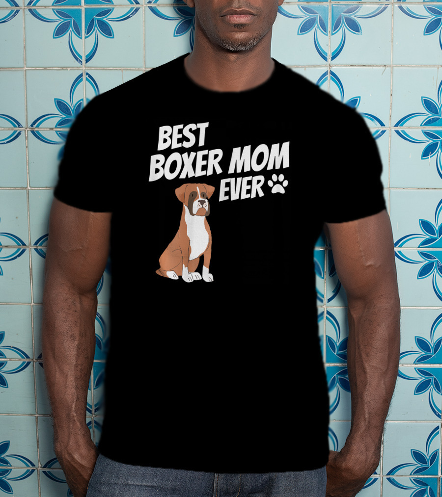 Best Boxer Mom Ever With Cute Dog And Paw Prints T-Shirt