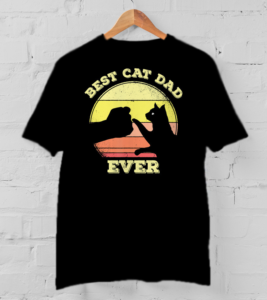 Best Cat Dad Ever Funny Cat Lover Sunset Fist Bump T-Shirt
