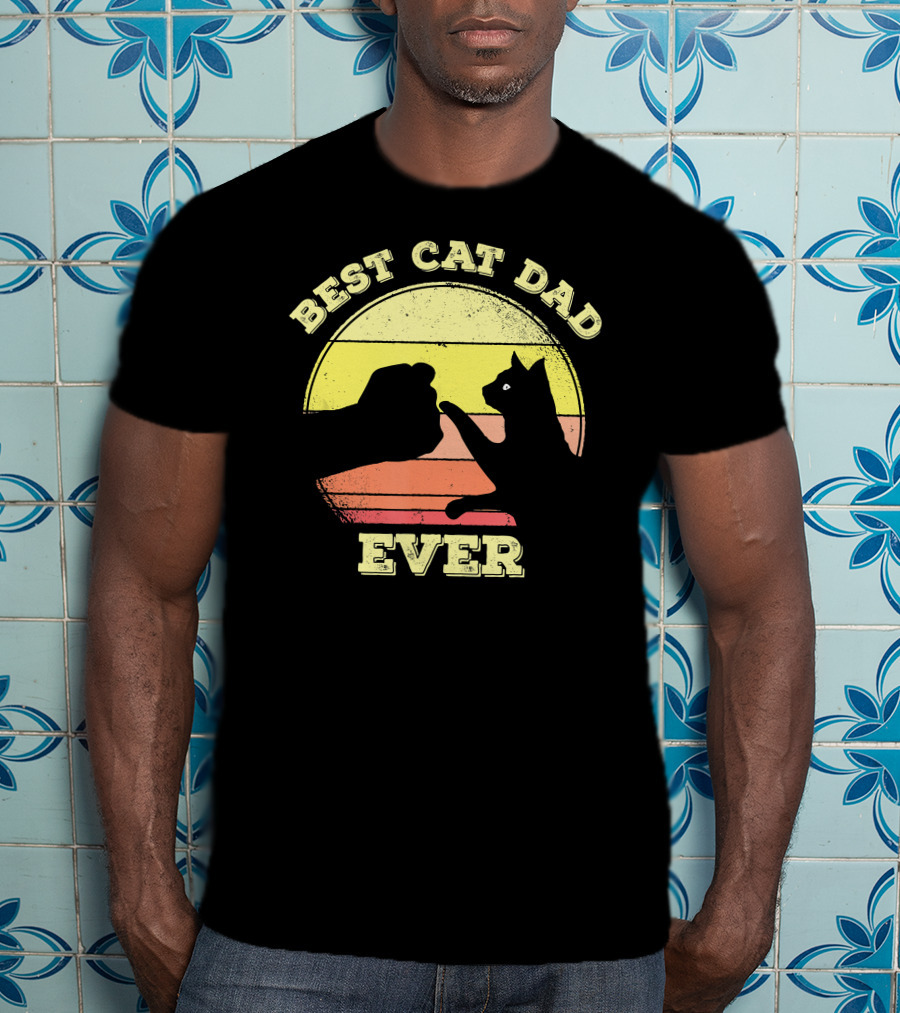 Best Cat Dad Ever Funny Cat Lover Sunset Fist Bump T-Shirt