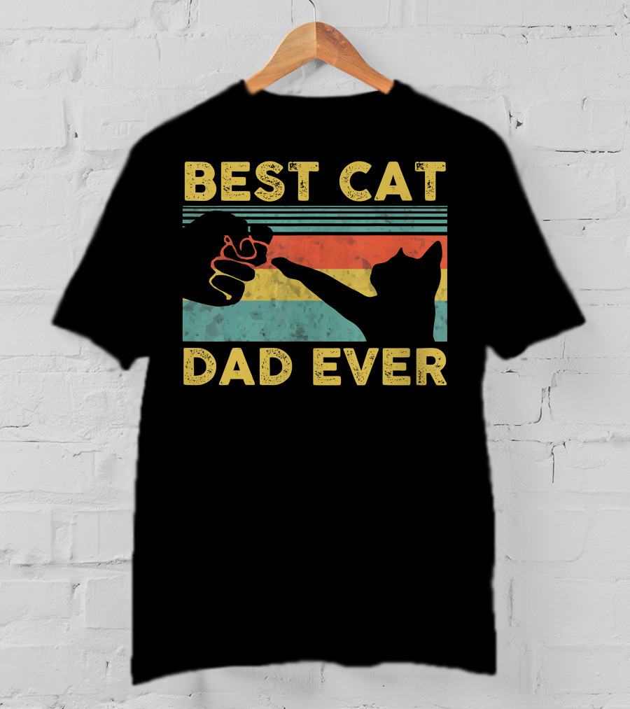 Best Cat Dad Ever Fist Bump Vintage Style Cat Daddy T-Shirt