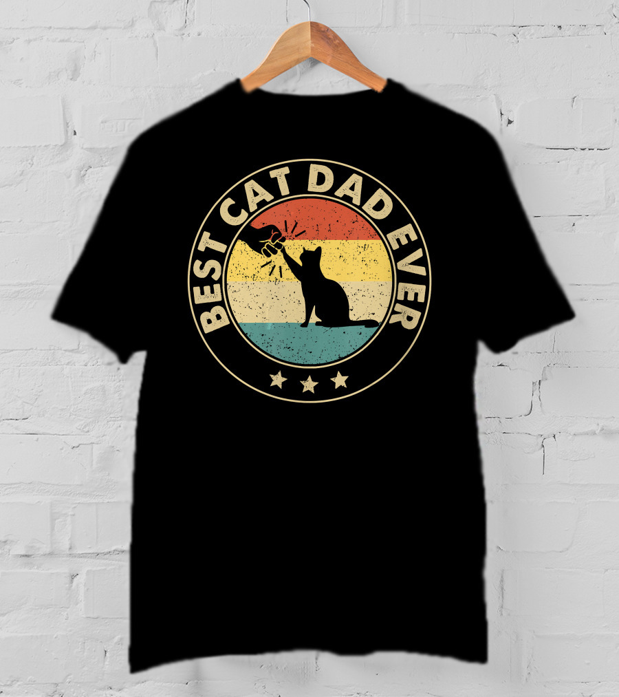 Best Cat Dad Ever Retro Cat Lovers Fist Bump Vintage Stripes T-Shirt