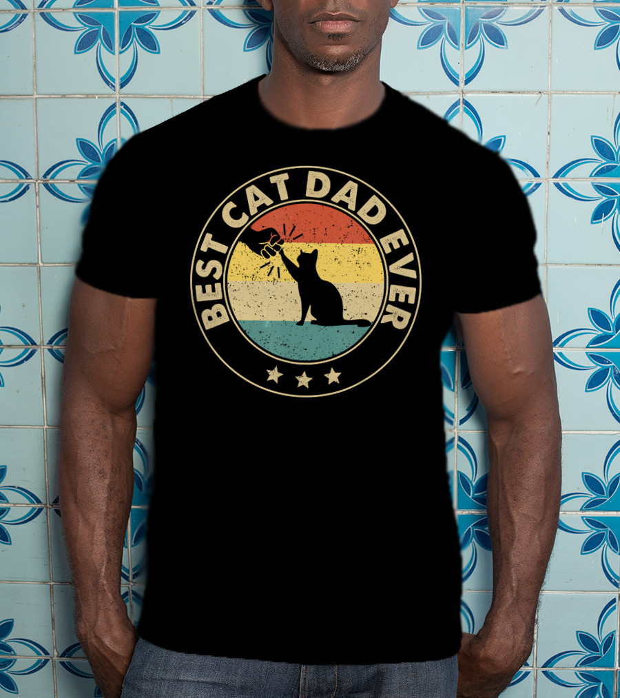 Best Cat Dad Ever Retro Cat Lovers Fist Bump Vintage Stripes T-Shirt