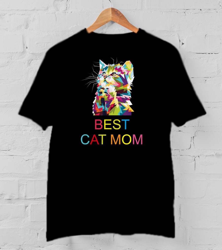 Best Cat Mom Ever Cute Cat Lady Colorful Geometric Kitten T-Shirt