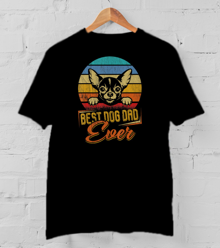 Best Dog Dad Ever Vintage Chihuahua Retro Stripes T-Shirt