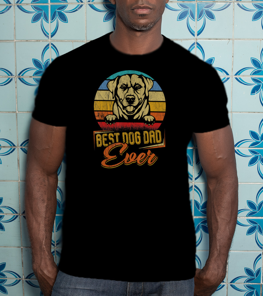 Best Dog Dad Ever Labrador Retro Stripes T-Shirt