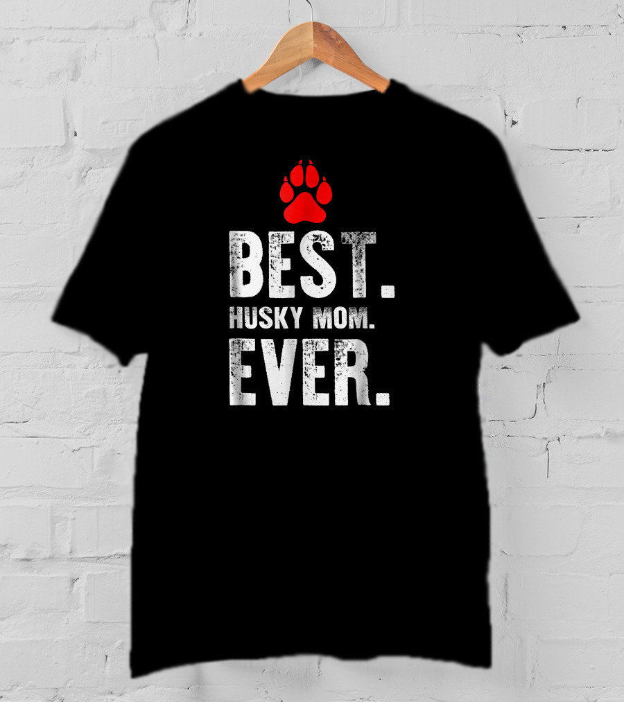 Best Husky Mom Ever With Red Paw Prints T-Shirt