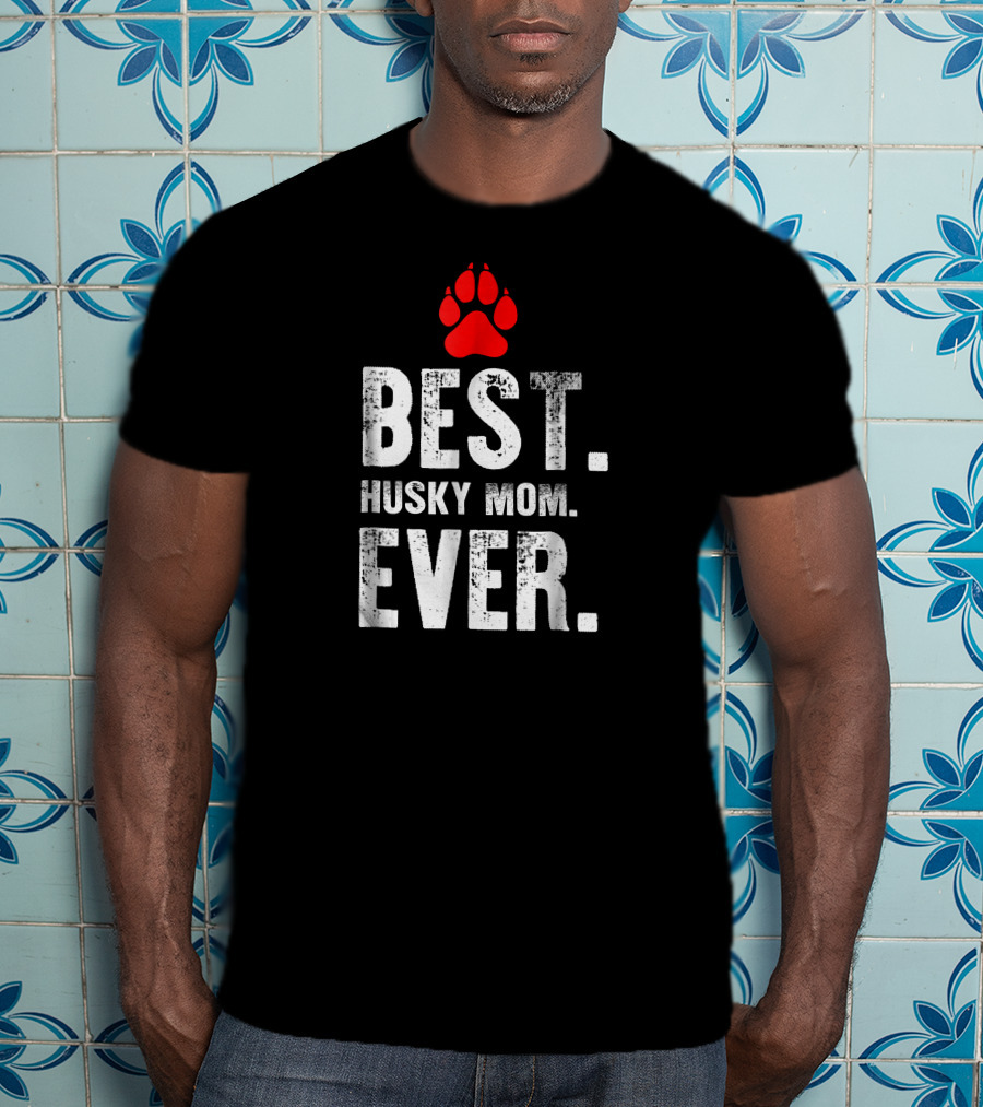 Best Husky Mom Ever With Red Paw Prints T-Shirt