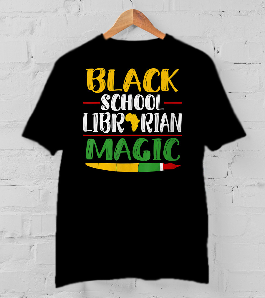 Black School Librarian Magic Africa Map Pencil T-Shirt