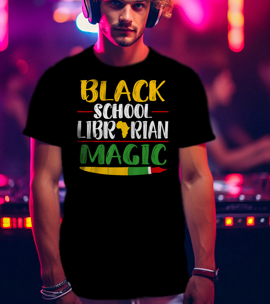 Black School Librarian Magic Africa Map Pencil T-Shirt