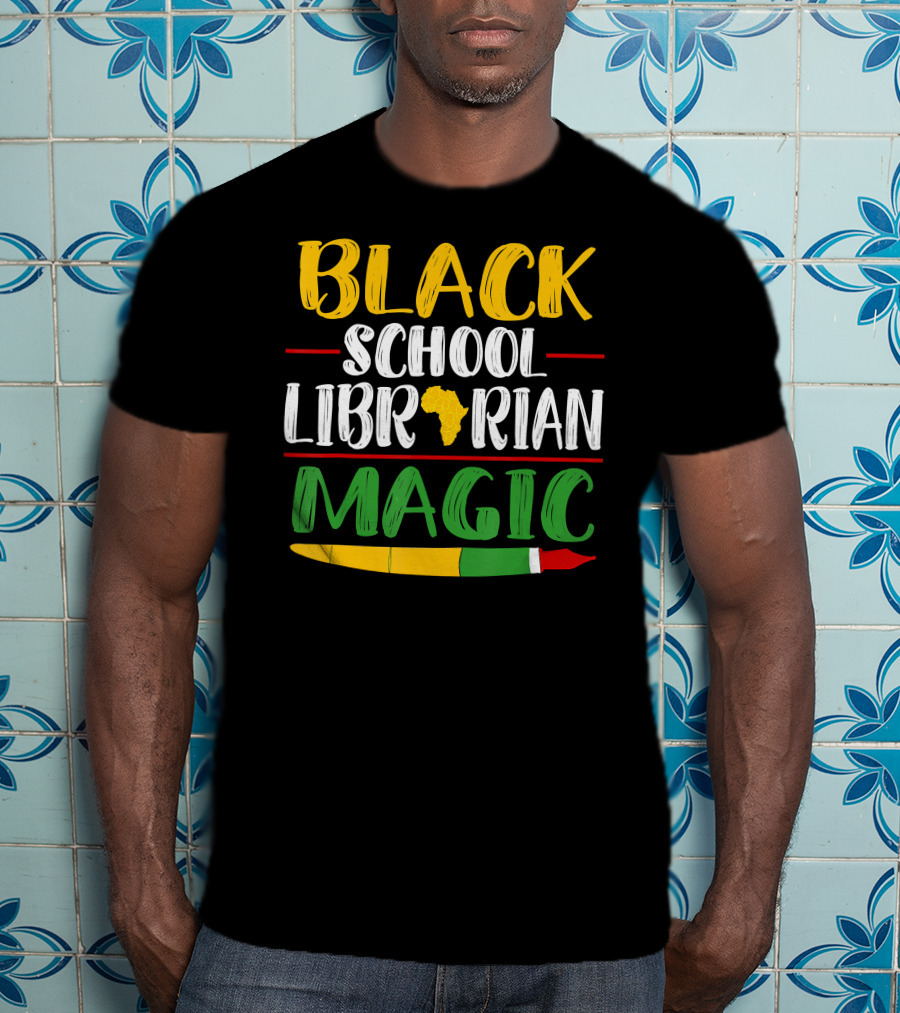 Black School Librarian Magic Africa Map Pencil T-Shirt