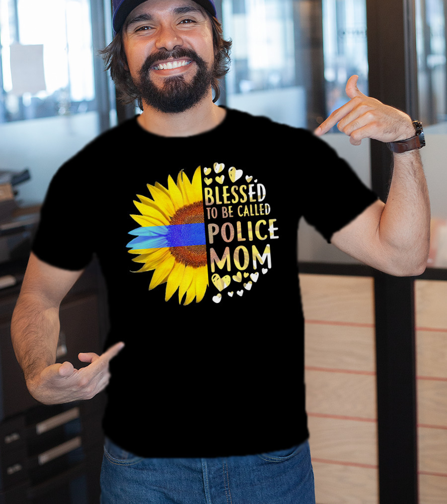Blessed To Be Called Police Mom Sunflower Heart Elements T-Shirt