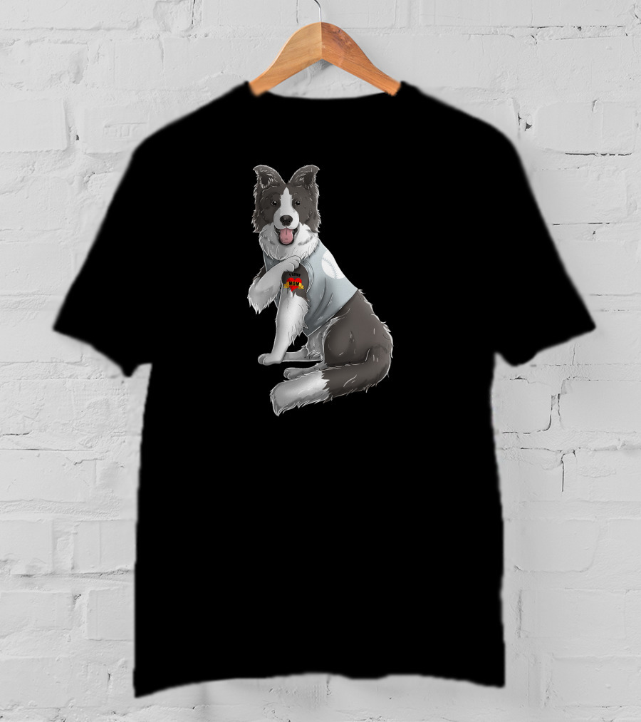 Border Collie Heart Tattoo I Love Mom Dog T-Shirt
