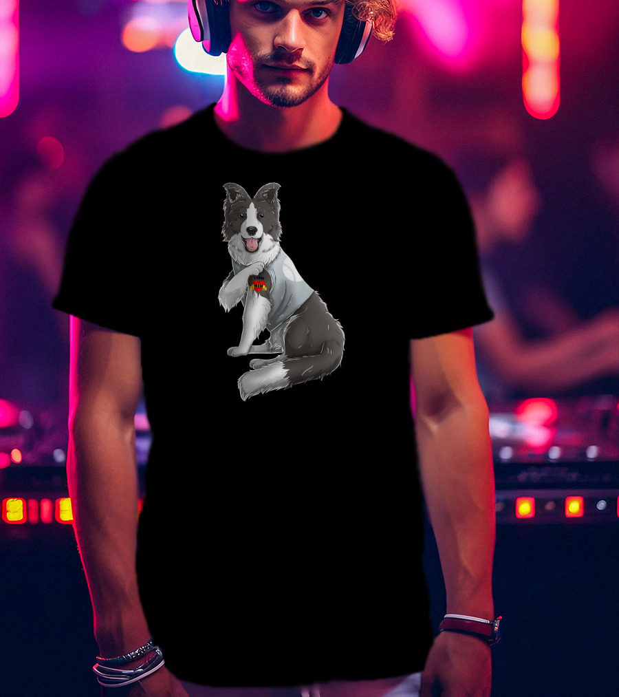 Border Collie Heart Tattoo I Love Mom Dog T-Shirt