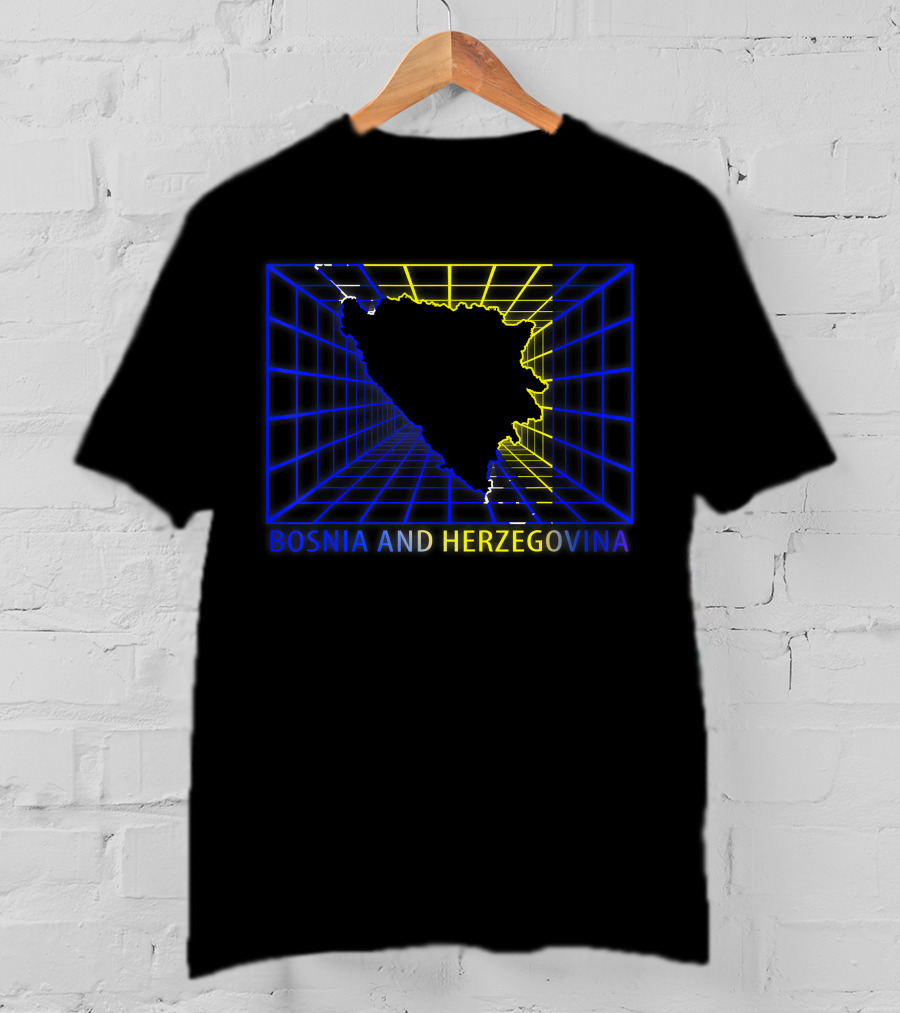 Bosnia And Herzegovina Map Bosnian Neon Grid T-Shirt