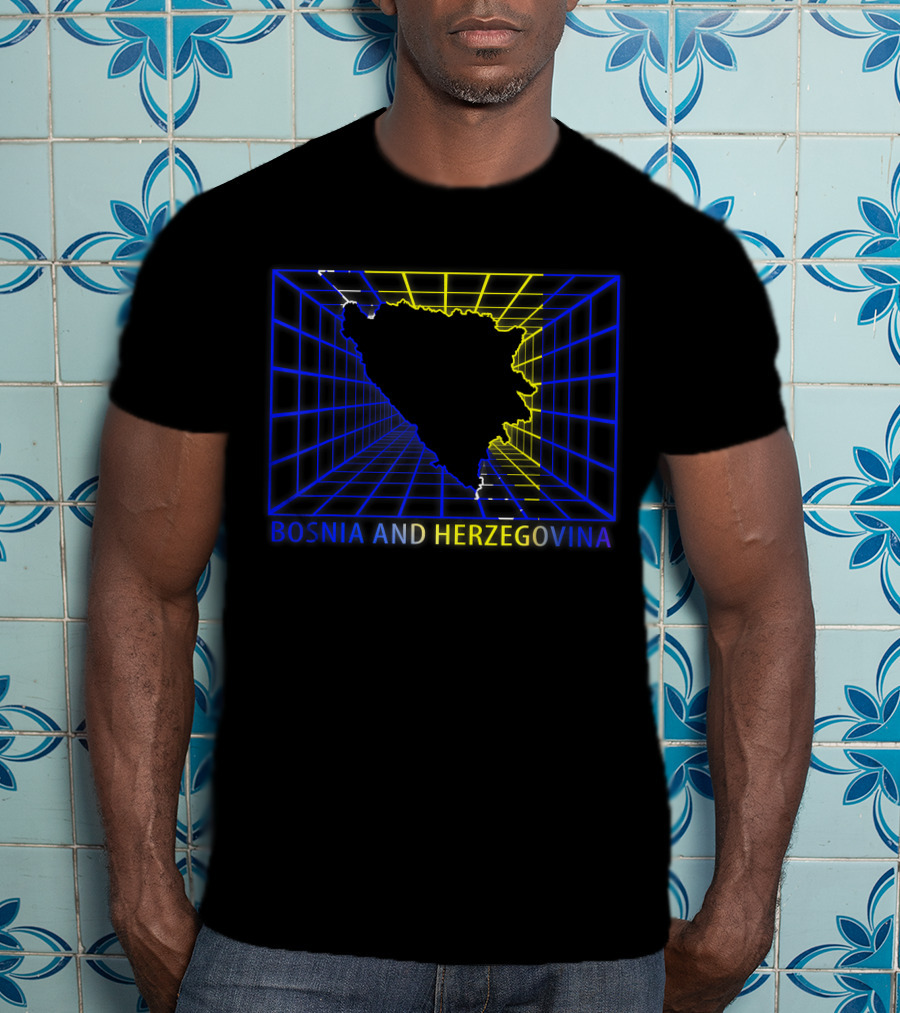 Bosnia And Herzegovina Map Bosnian Neon Grid T-Shirt