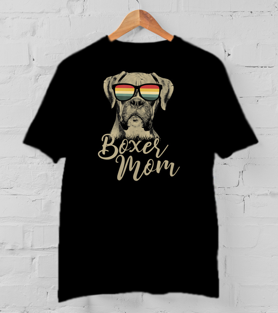 Boxer Mom Funny Boxer Dog With Colorful Sunglasses T-Shirt