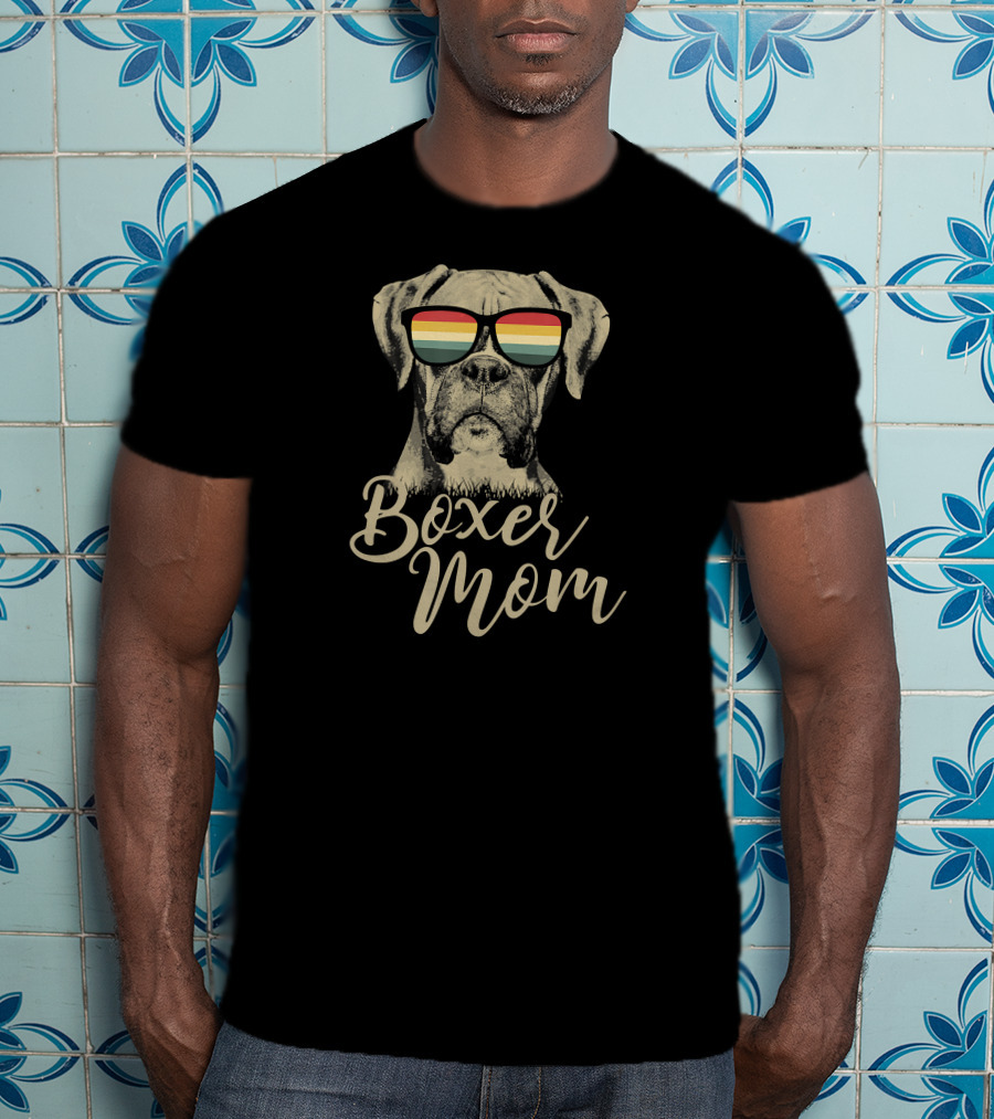 Boxer Mom Funny Boxer Dog With Colorful Sunglasses T-Shirt