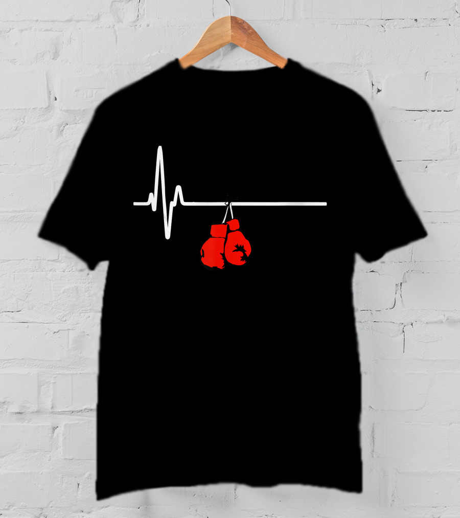 Boxing Gloves Heartbeat MMA Red Glove Pulse Line T-Shirt
