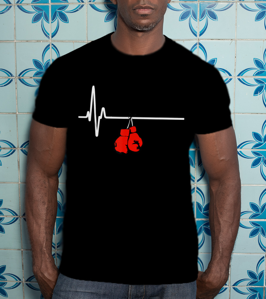 Boxing Gloves Heartbeat MMA Red Glove Pulse Line T-Shirt