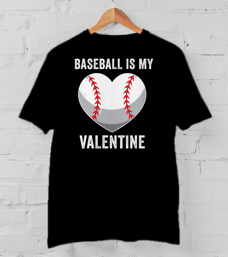 Baseball Is My Valentine Heart Boys Valentine's Day Baseball Player T-Shirt