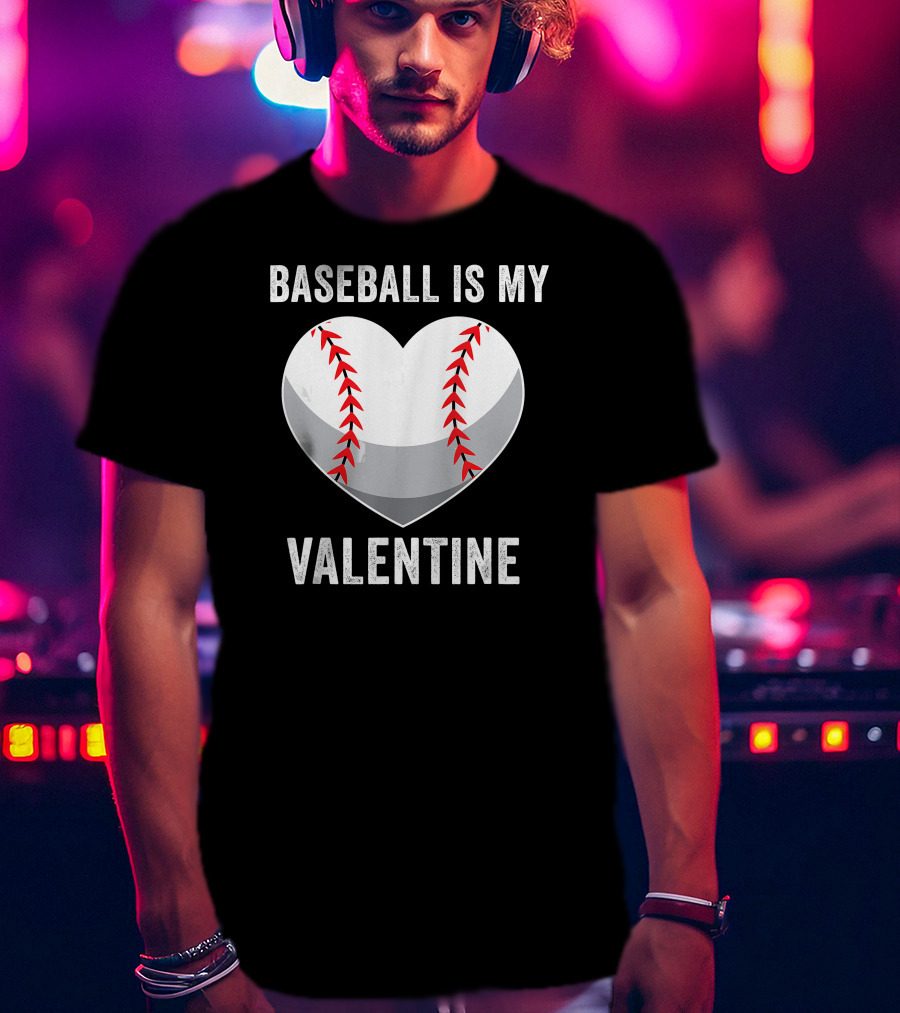 Baseball Is My Valentine Heart Boys Valentine's Day Baseball Player T-Shirt
