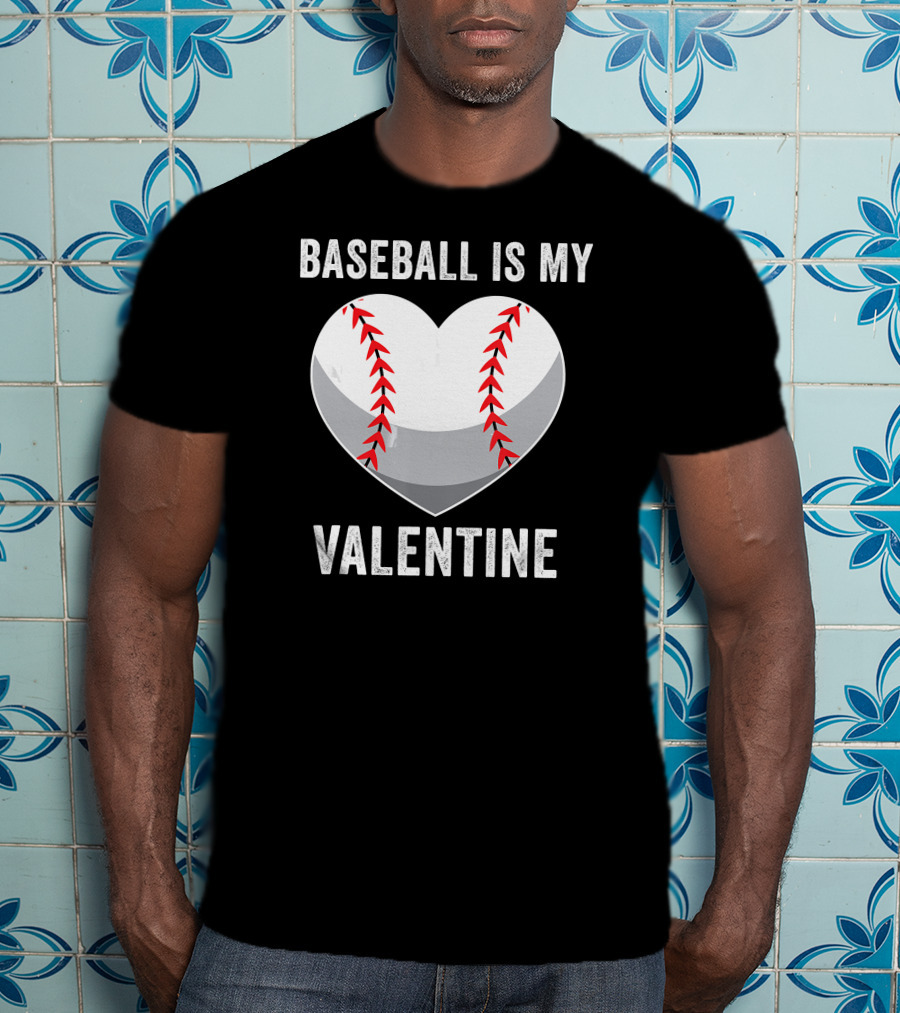 Baseball Is My Valentine Heart Boys Valentine's Day Baseball Player T-Shirt