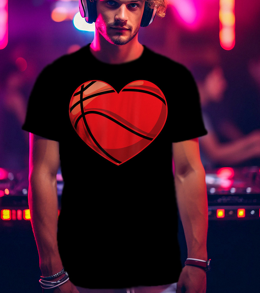 Valentines Day Boys Heart-Shaped Basketball T-Shirt