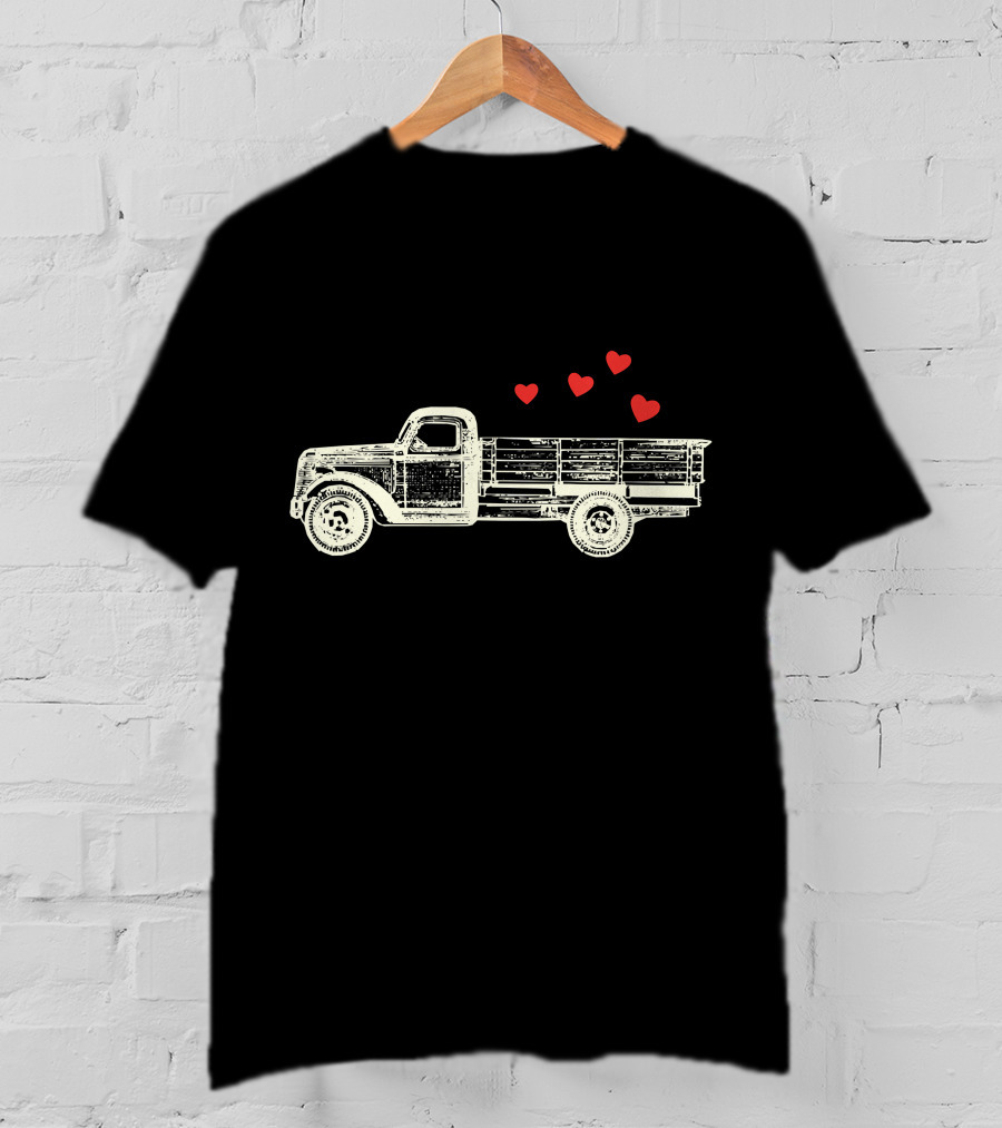 Boys Vintage Truck Hearts Cute Valentine T-Shirt