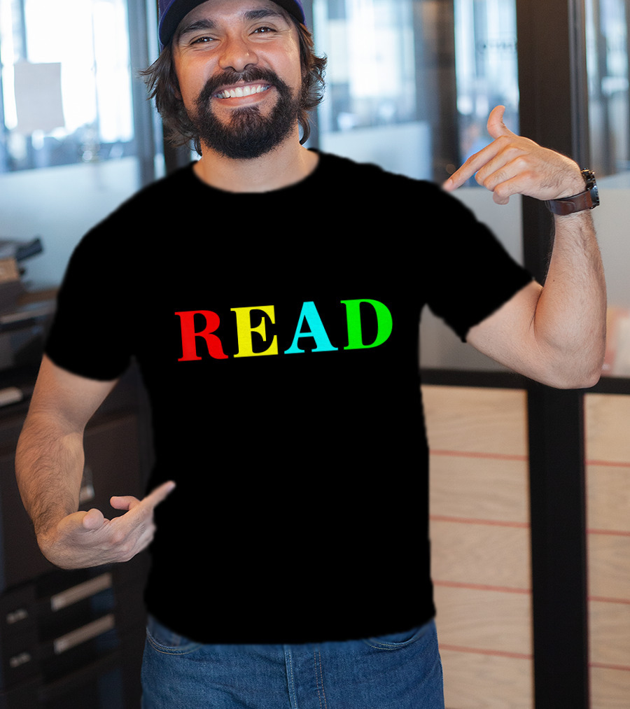 READ In Color Bold Letters Teacher Reading Book T-Shirt