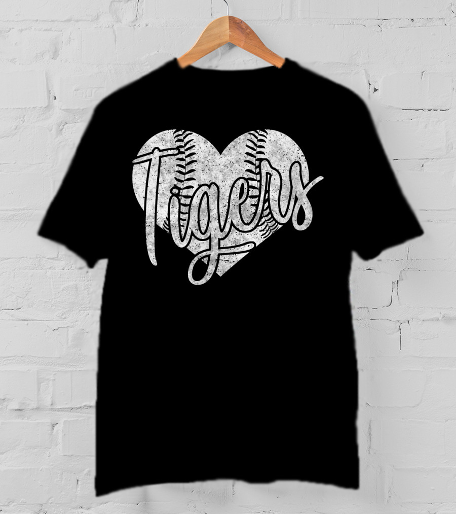 Tigers Baseball Softball High School Heart Stitch T-Shirt