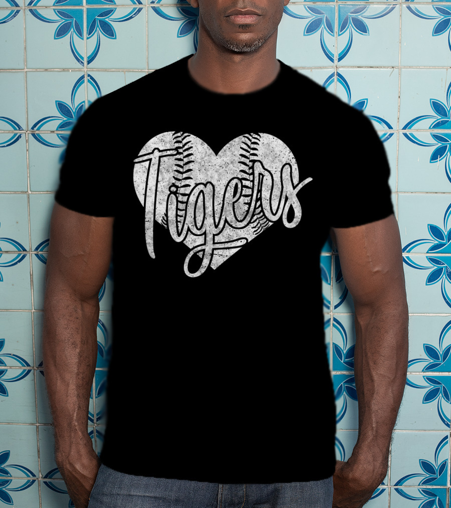 Tigers Baseball Softball High School Heart Stitch T-Shirt