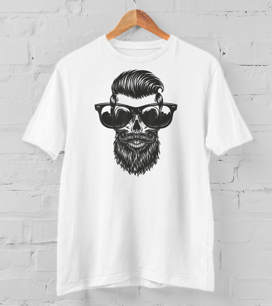 Skull With Beard And Sunglasses Vintage Look T-Shirt