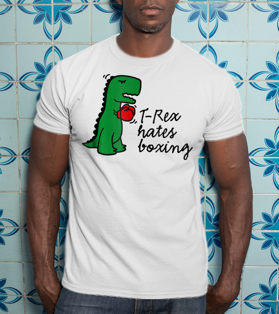 T Rex Hates Boxing Dinosaur With Red Boxing Glove T-Shirt