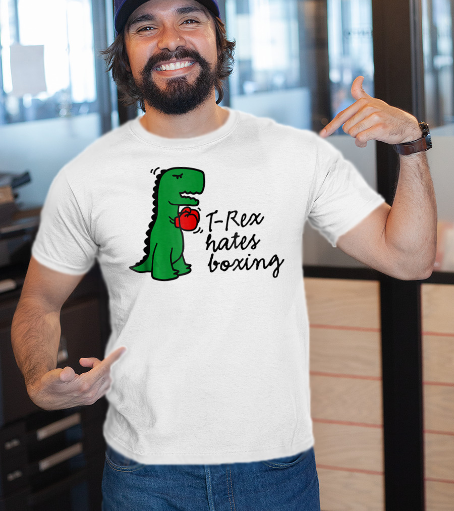 T Rex Hates Boxing Dinosaur With Red Boxing Glove T-Shirt
