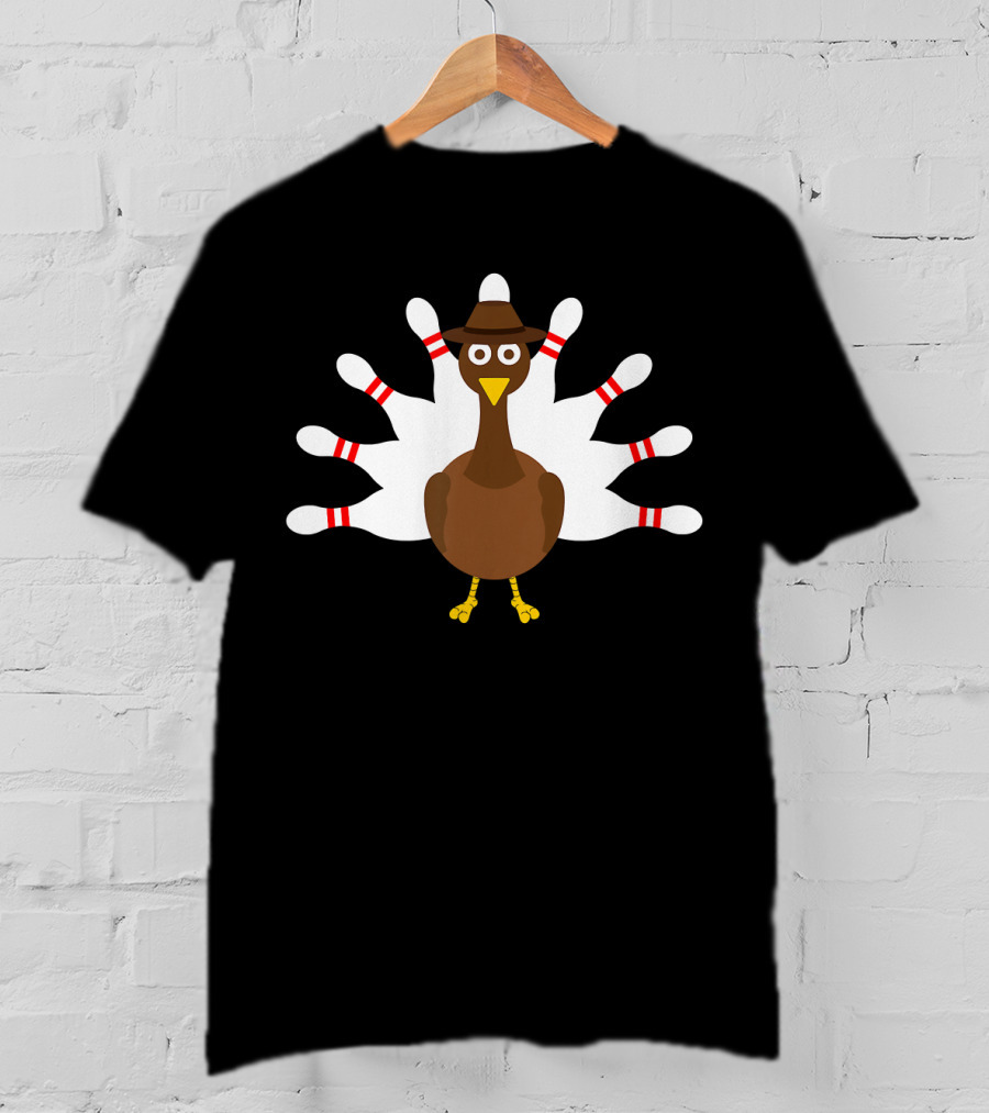Turkey Bowling Bowler With Hat And Pin Feathers T-Shirt