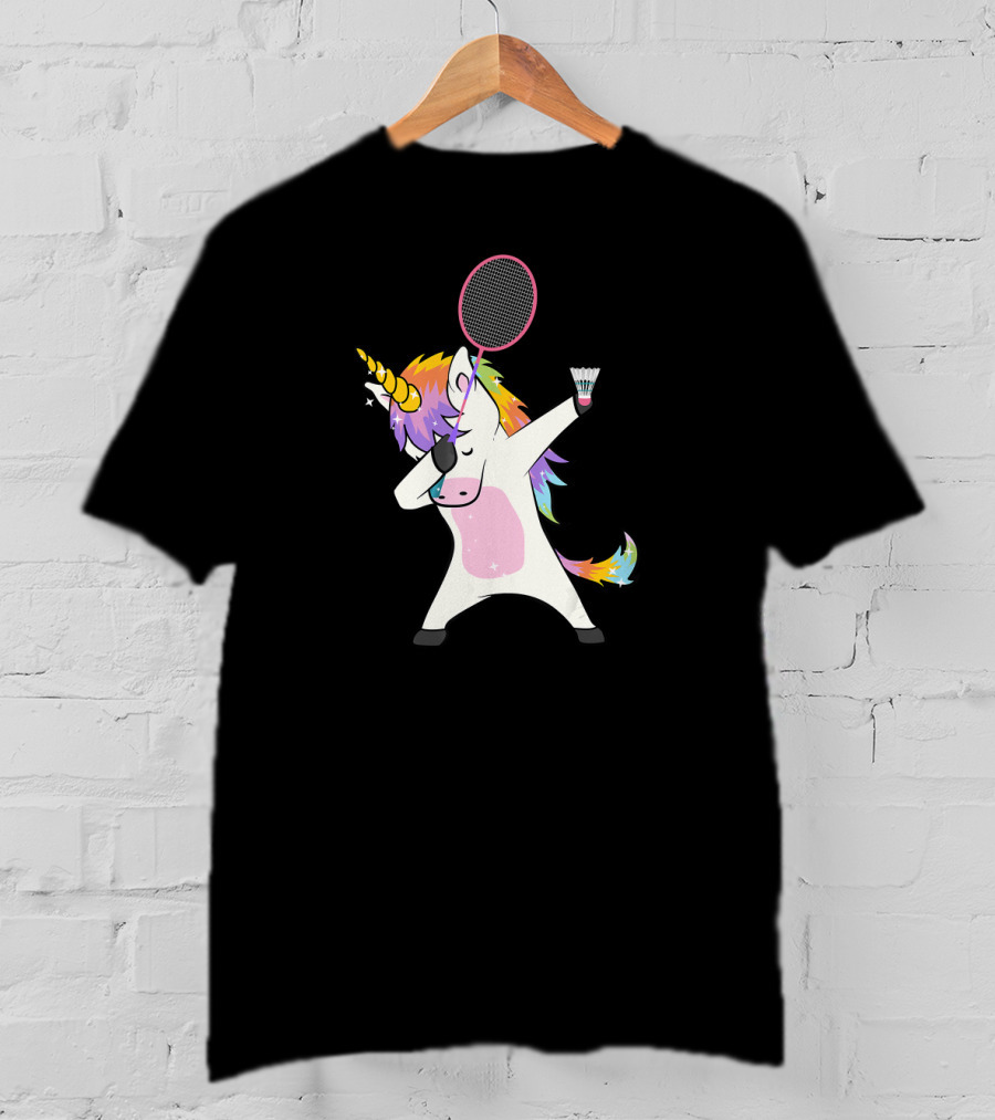 Unicorn Dabbing With Badminton Racket And Shuttlecock T-Shirt