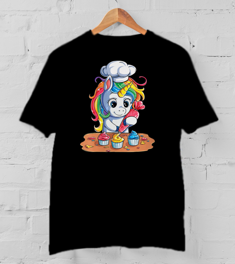 Unicorn Cupcake Girls Rainbow Baking Unicor Chef T-Shirt