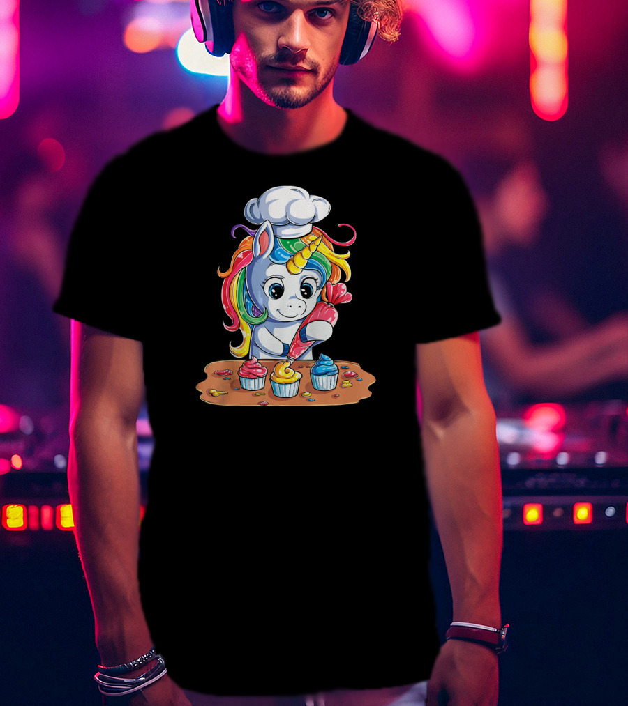Unicorn Cupcake Girls Rainbow Baking Unicor Chef T-Shirt