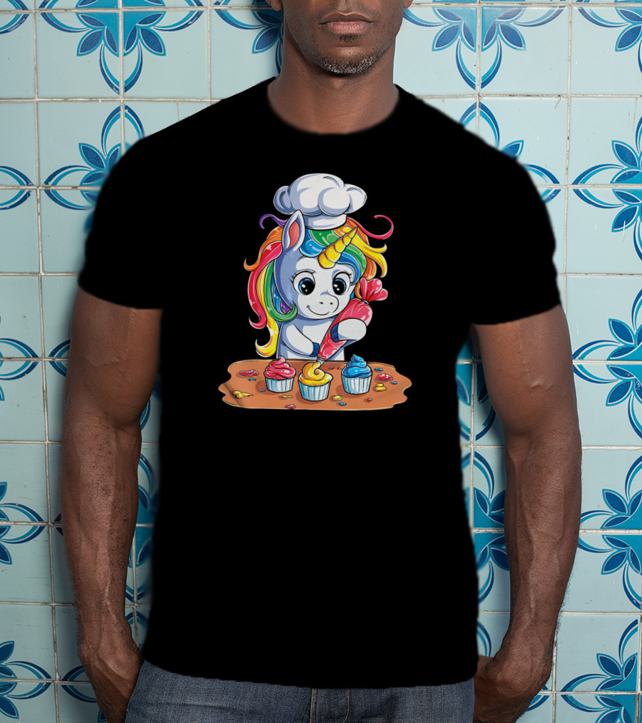 Unicorn Cupcake Girls Rainbow Baking Unicor Chef T-Shirt