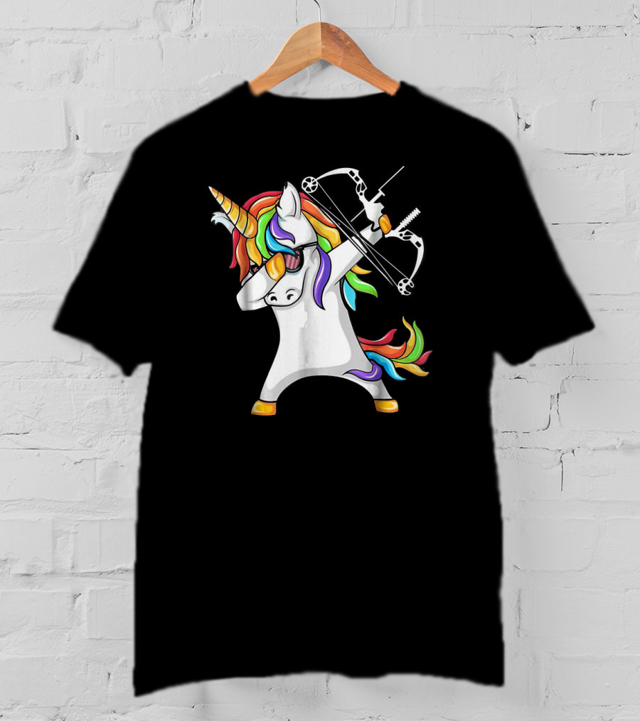 Unicorn Dabbing With Colorful Bow And Arrow Archery T-Shirt