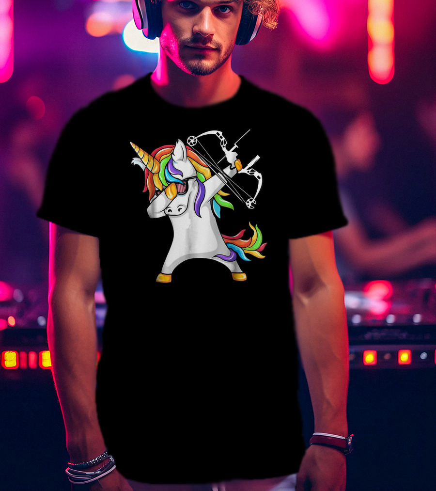 Unicorn Dabbing With Colorful Bow And Arrow Archery T-Shirt