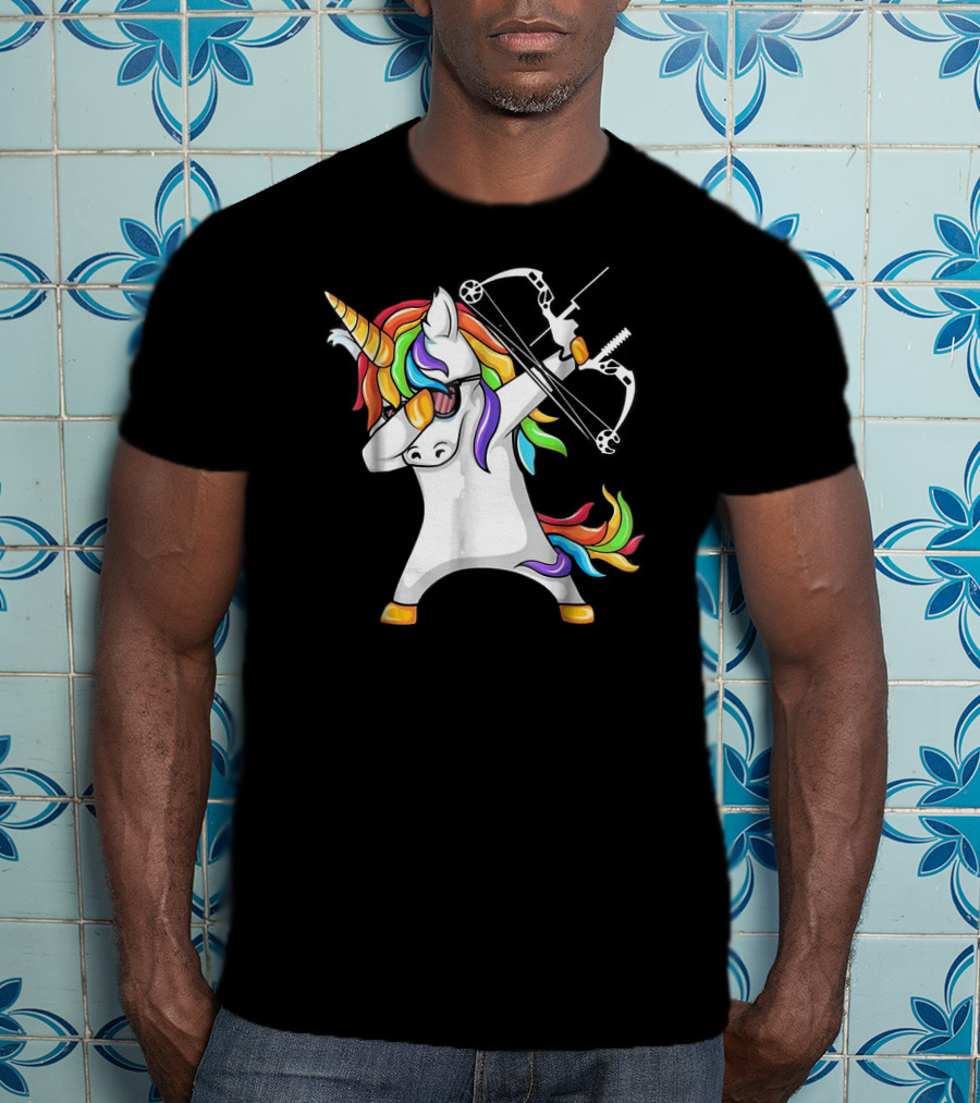 Unicorn Dabbing With Colorful Bow And Arrow Archery T-Shirt