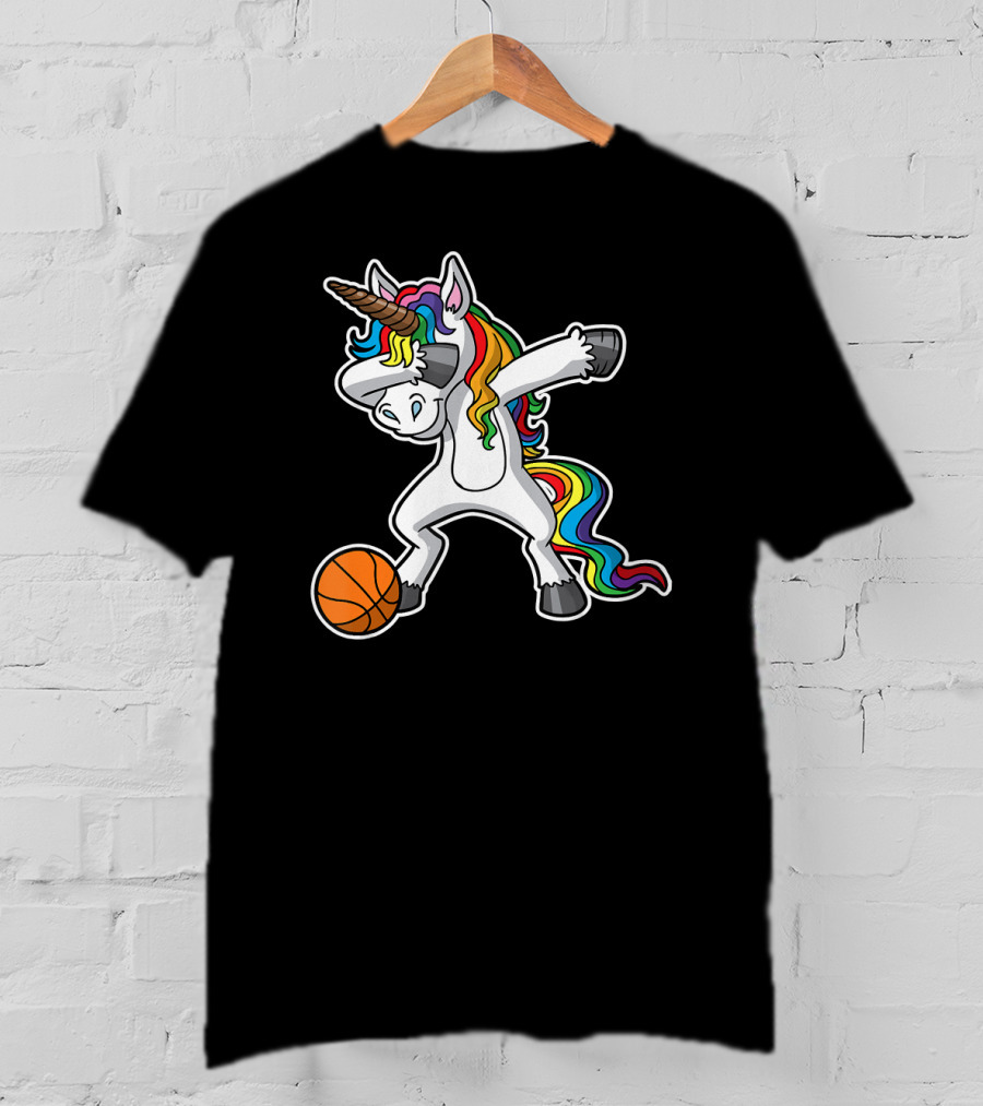 Unicorn Dabbing Basketball Rainbow Mane T-Shirt