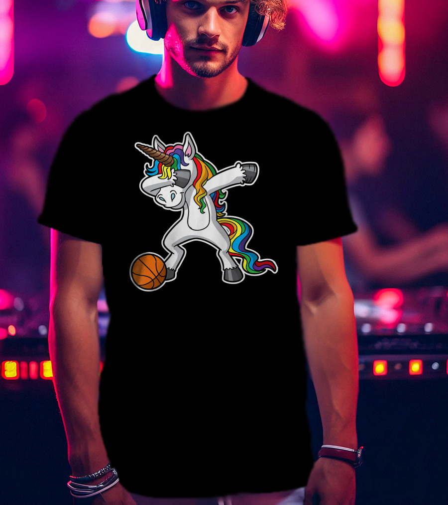 Unicorn Dabbing Basketball Rainbow Mane T-Shirt