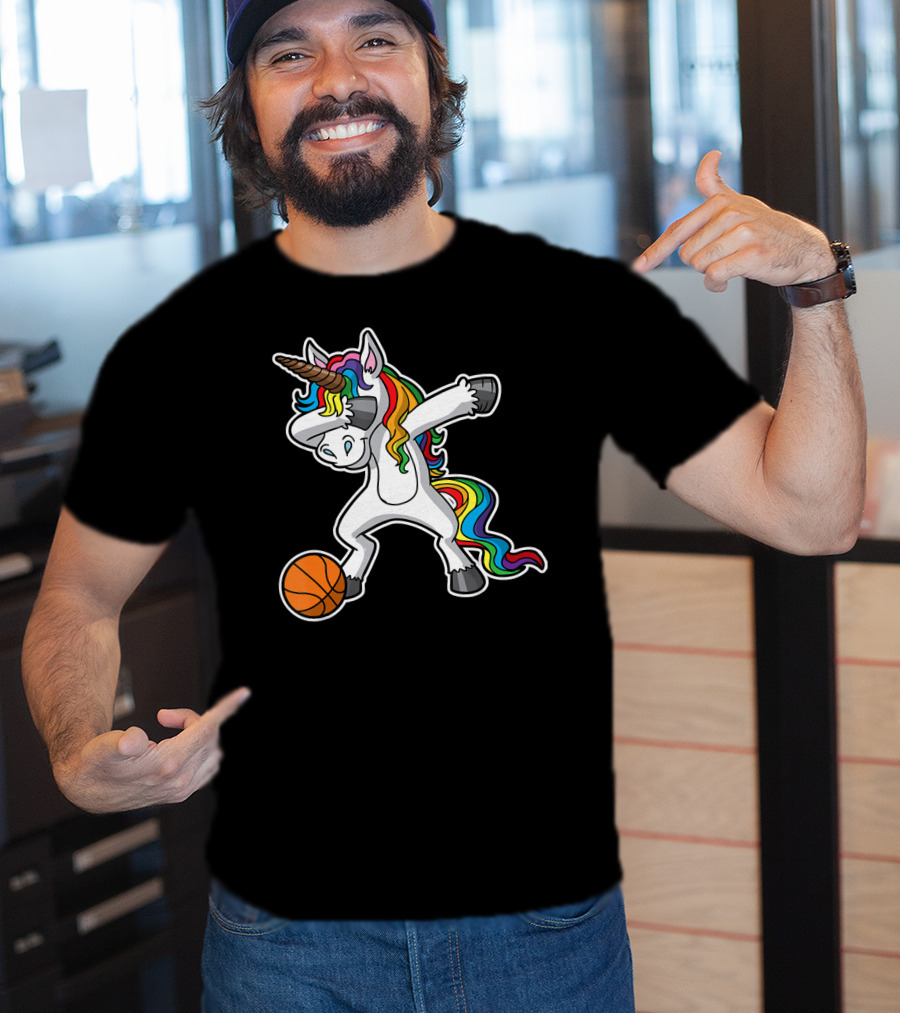 Unicorn Dabbing Basketball Rainbow Mane T-Shirt