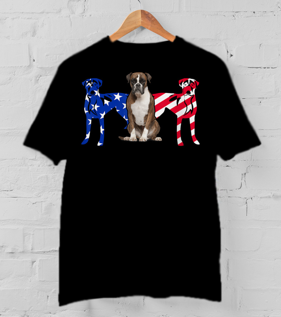 Unique Boxer Dog Patriotic American Flag T-Shirt
