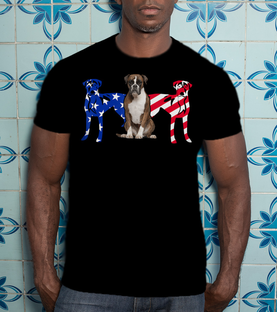 Unique Boxer Dog Patriotic American Flag T-Shirt