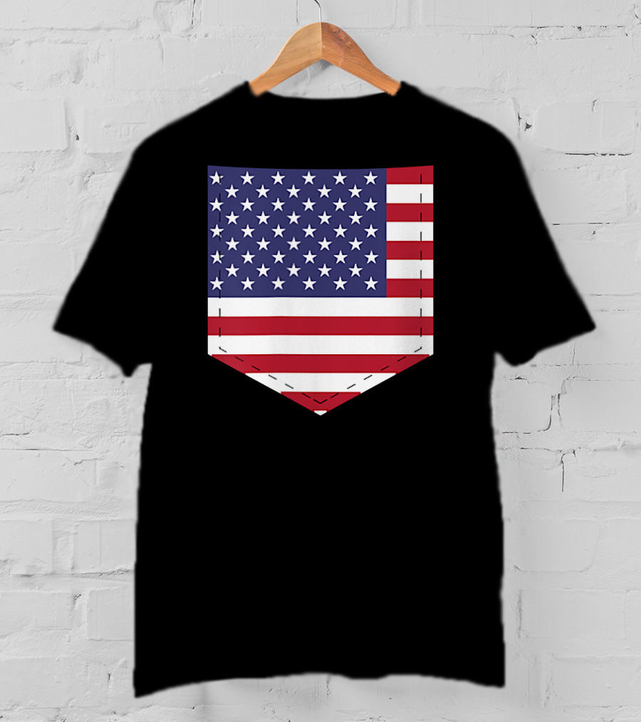 United States Flag Pattern Pocket T-Shirt