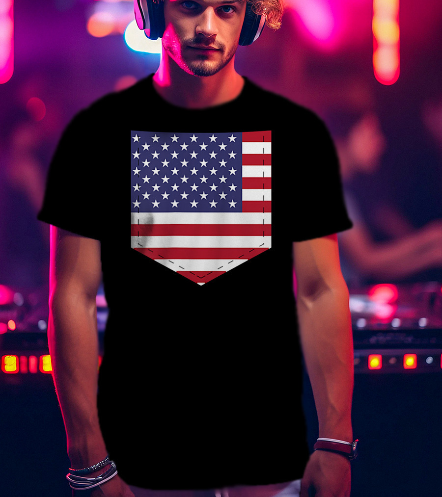 United States Flag Pattern Pocket T-Shirt
