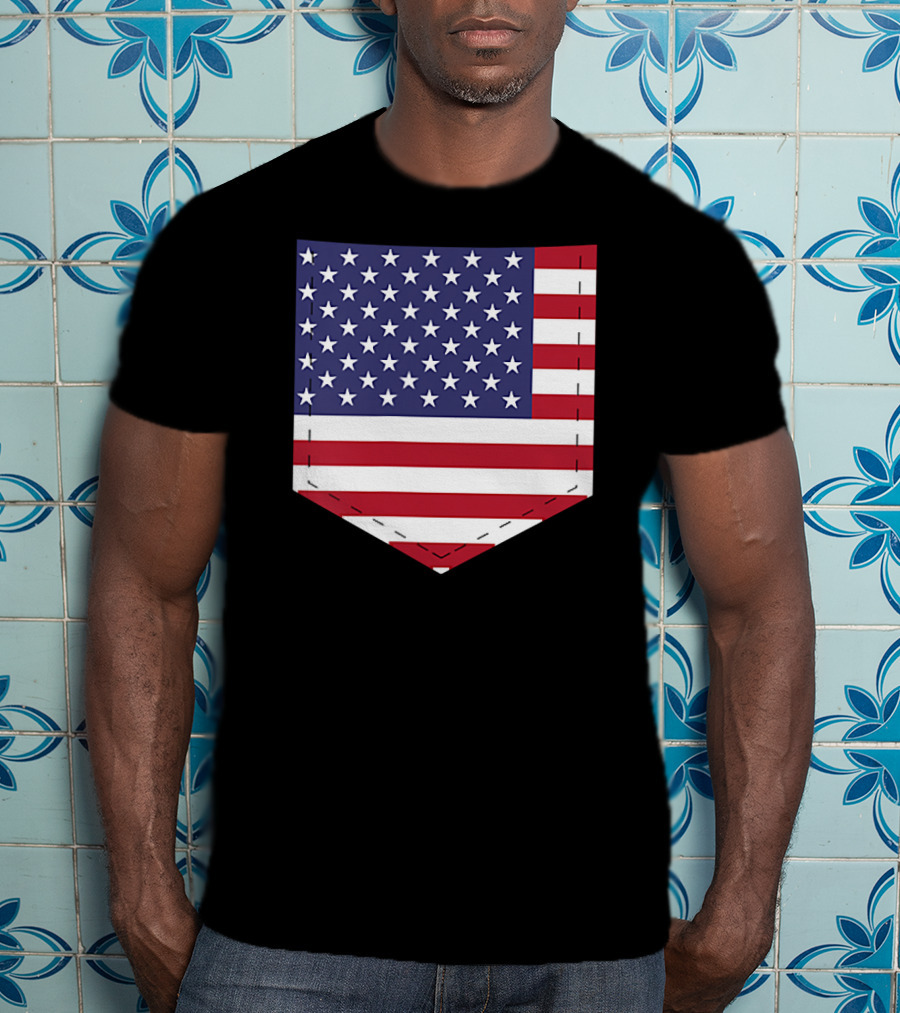United States Flag Pattern Pocket T-Shirt